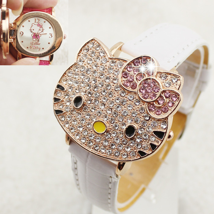 新款韩版hello kitty儿童手表女孩翻盖水钻卡通石英表中学生手表
