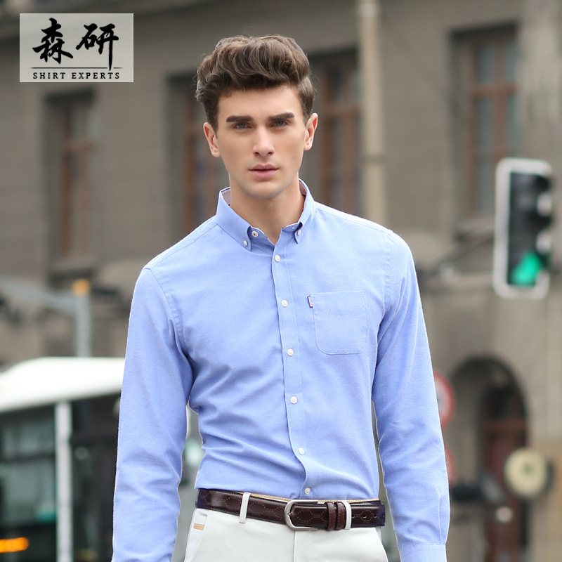 2015秋季新款男式格子长袖衬衫 纯棉修身品牌衬衫男长袖