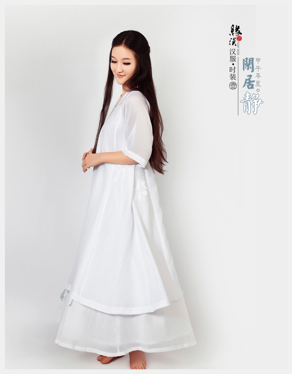 缘汉汉服女时装 原创手绘棉麻中式民族夏季新款长裙 闲居静趣