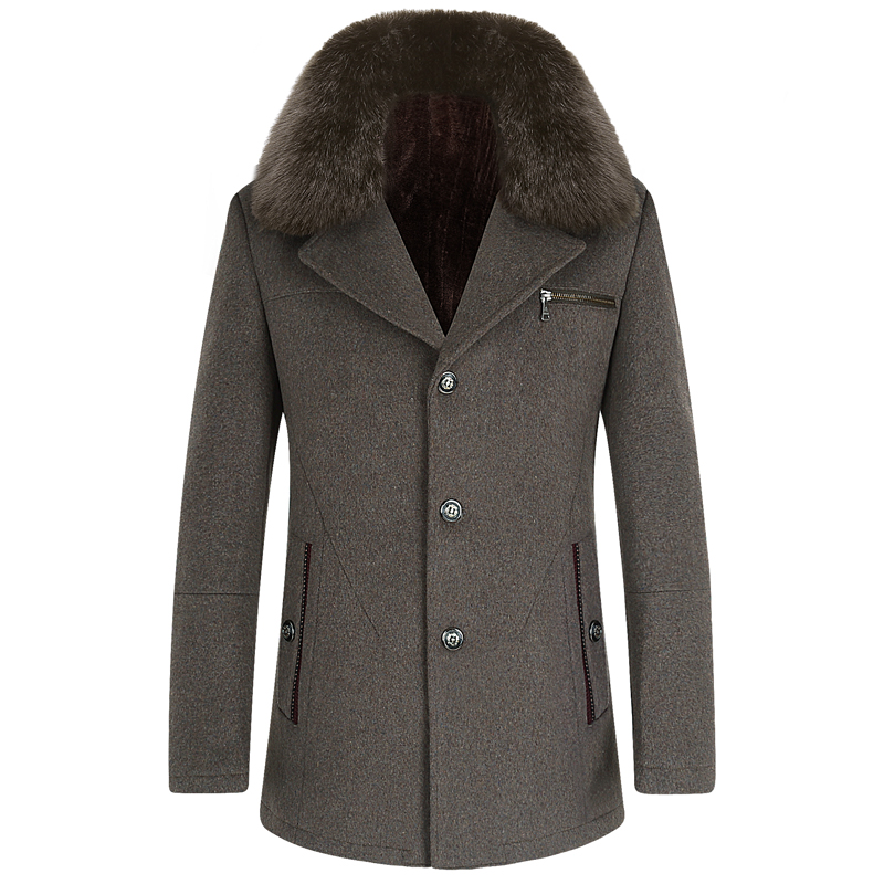 2016新款冬季男羊毛大衣加厚加绒大毛领外套中年呢子风衣中长毛呢