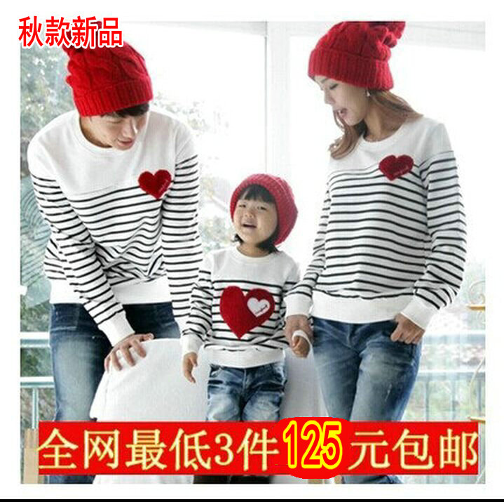 2015新款亲子装秋装一家三口母女母子家庭潮韩版休闲卡通长袖T恤