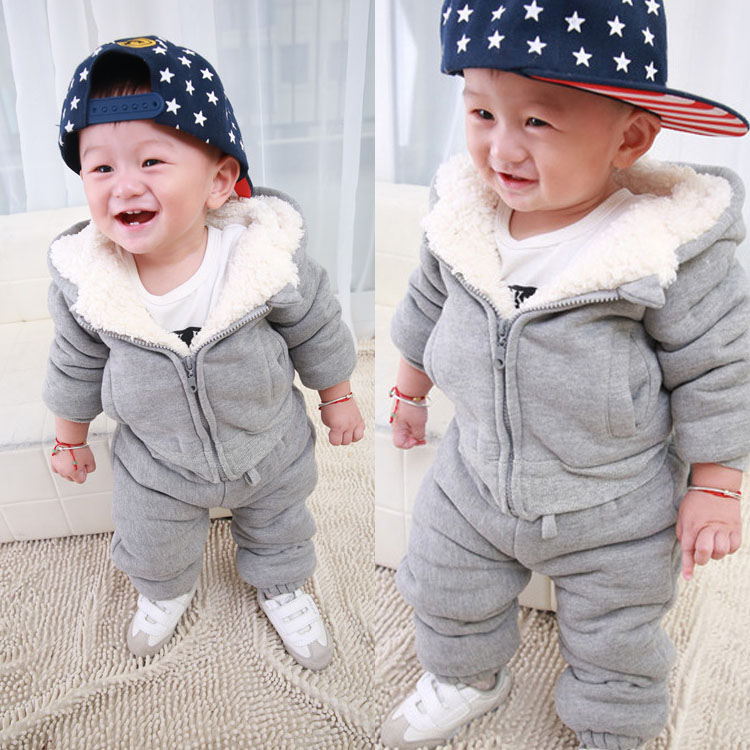 冬季爆款韩版童装 男童时尚休闲长袖加厚套装 小童休闲加绒套装