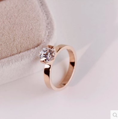韩版钛钢玫瑰金 14k玫瑰金镶钻时尚手饰首饰手环 女戒指