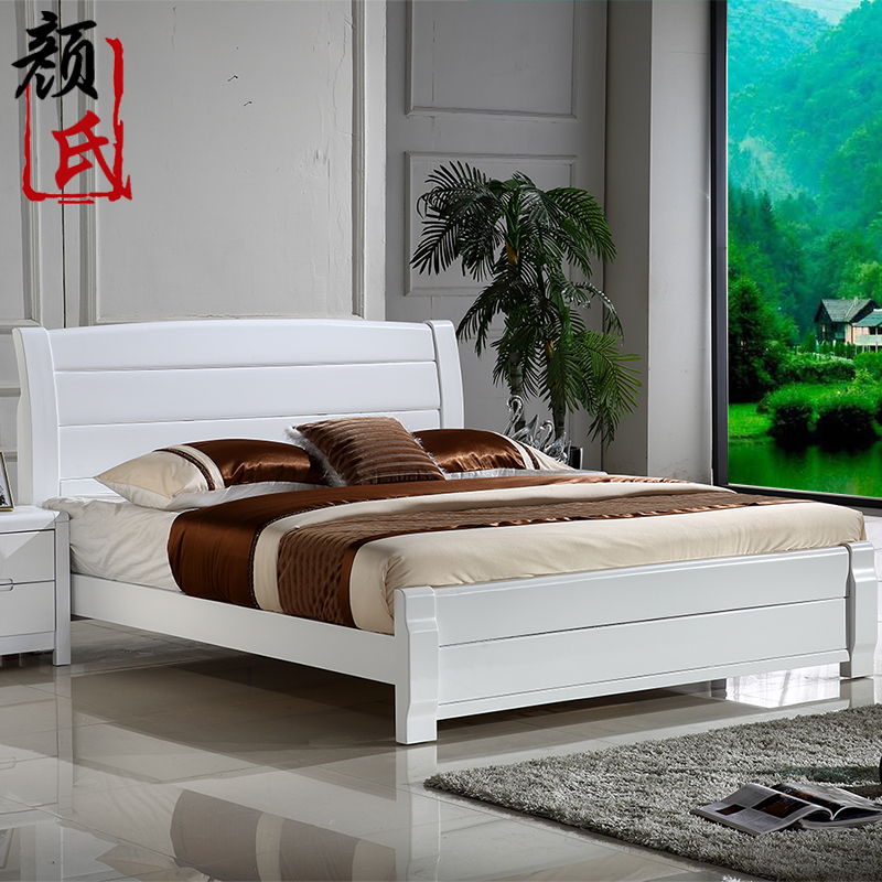 白色实木床现代简约 水曲柳家具1.5m时尚双人床1.8米高箱储物婚床