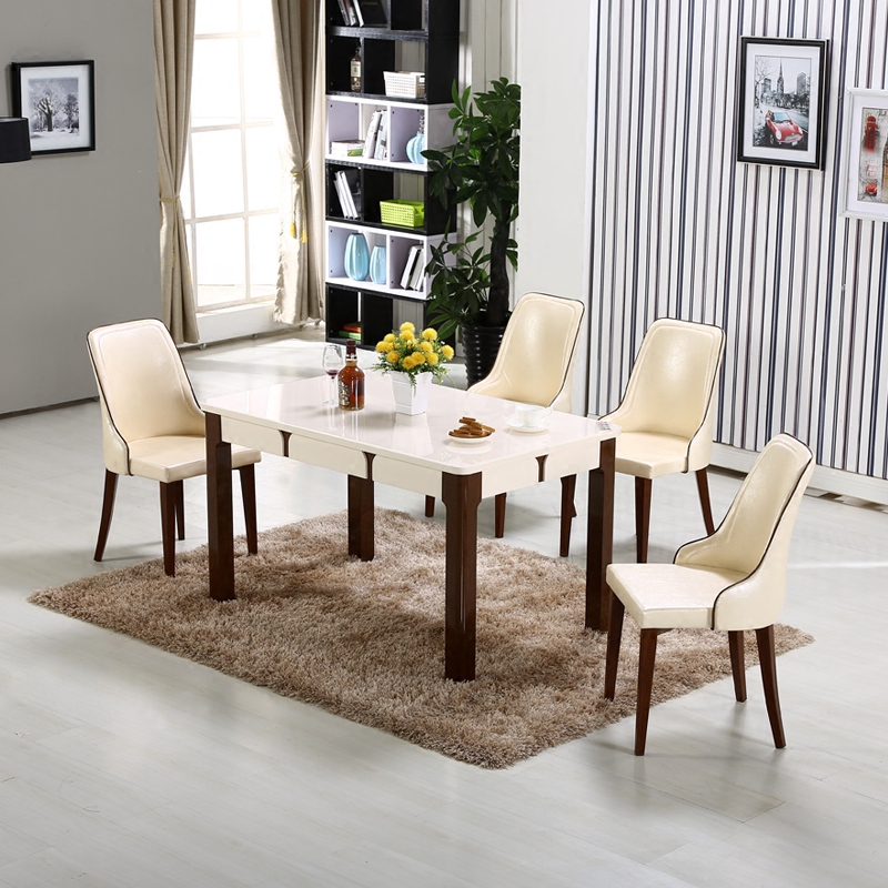 客厅餐桌椅组合4人 简约现代6人小户型 钢化玻璃长方形组装饭桌