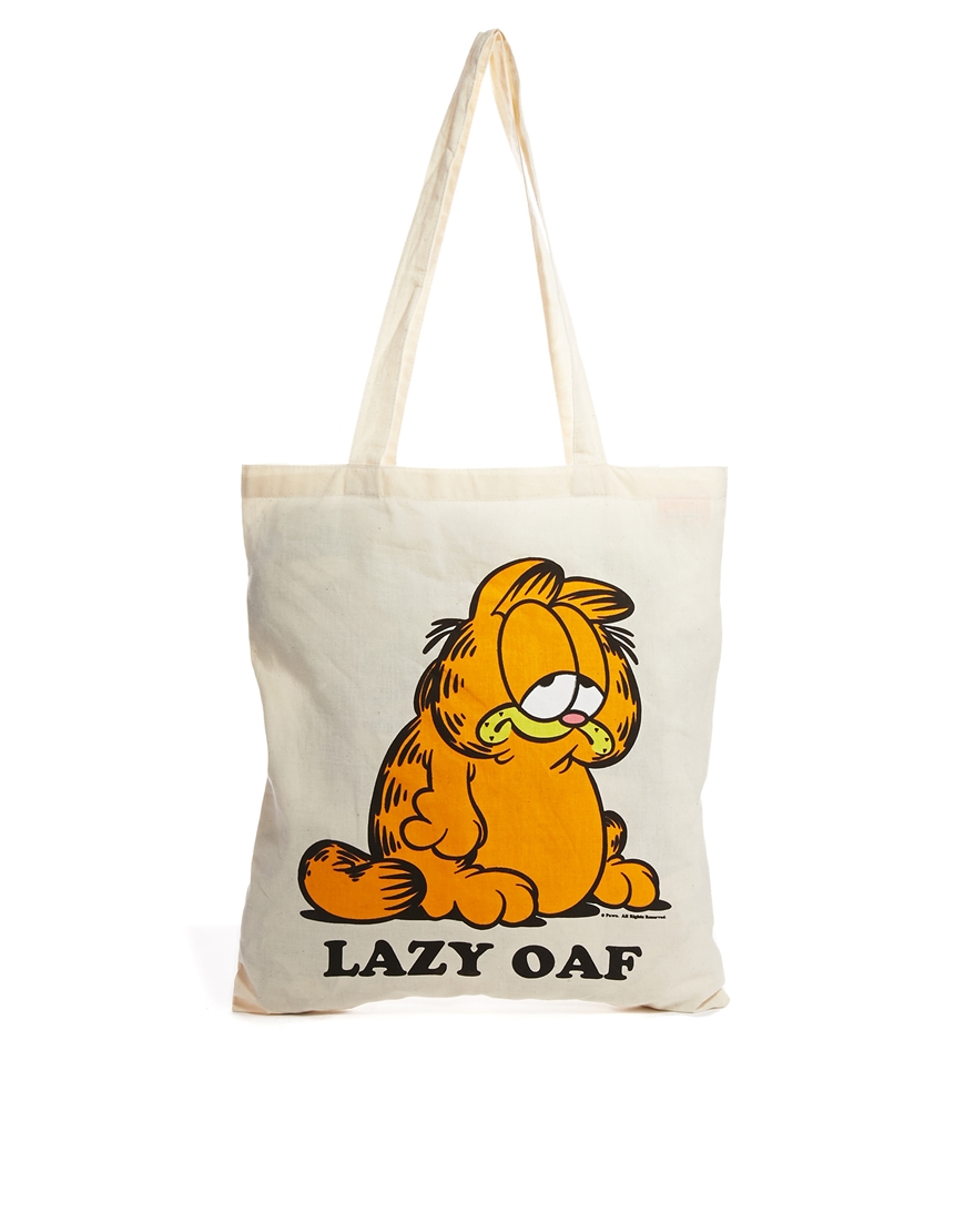 英国专柜代购【LAZY OAF】加菲猫 白色纯棉 环保袋书袋 现货