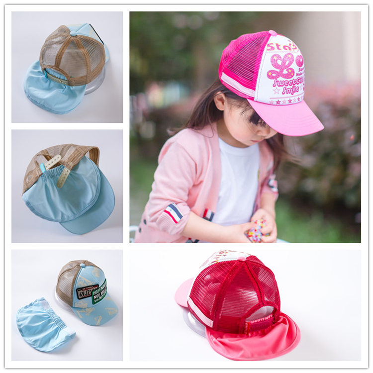 夏季新款日韩版儿童帽子男女童宝宝网眼帽棒球帽遮阳帽护颈鸭舌帽