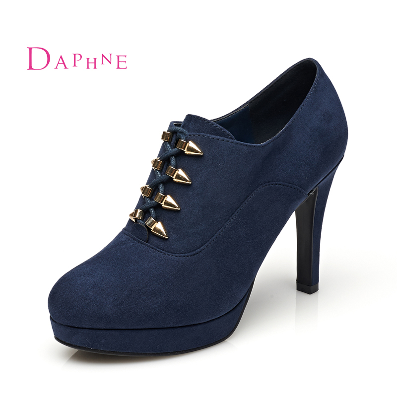 Daphne/达芙妮2015秋新款 深口高跟系带防水台单鞋