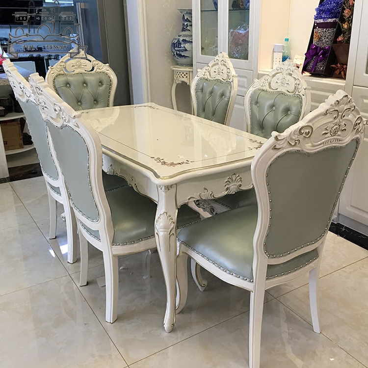 欧式奢华双面雕花餐桌椅组合 新古典餐厅实木饭桌餐椅6人家具定制