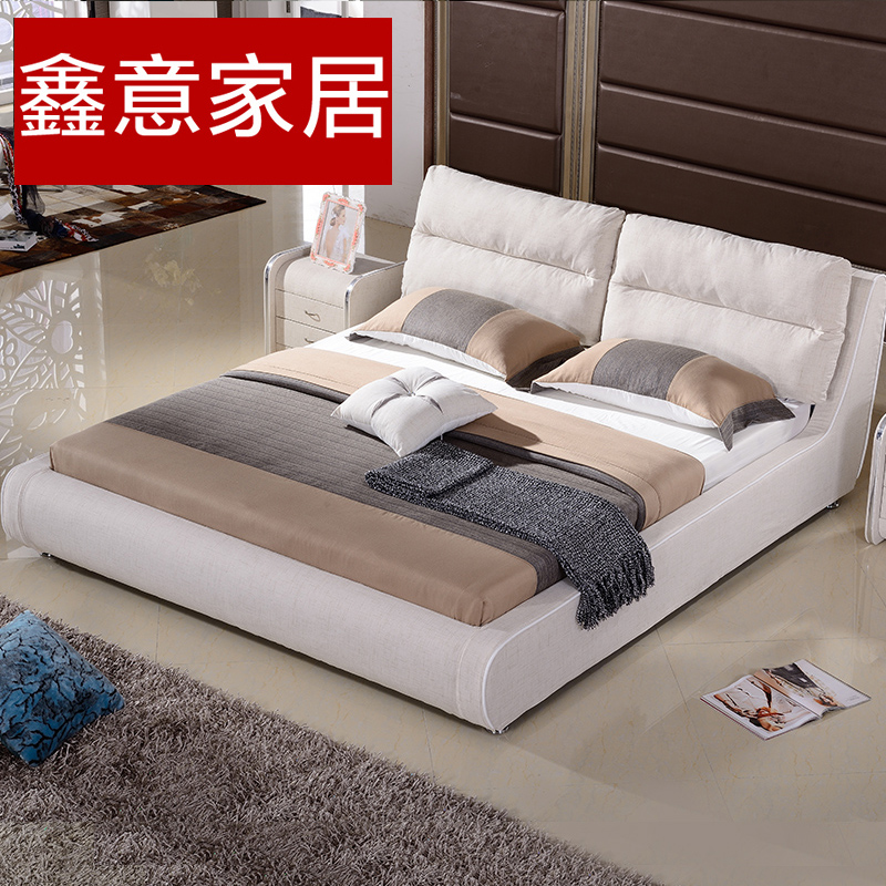 布艺床可拆洗小户型住宅家具1.51.8米实木榻榻米婚床包邮软体布床