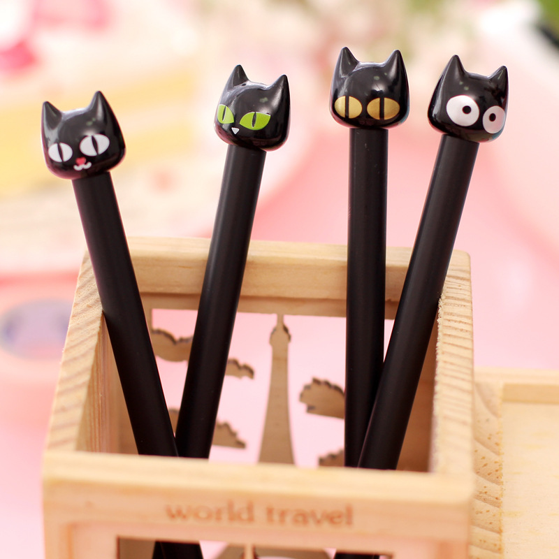 迪迪 猫咪表情猫 黑猫公仔中性笔 0.5mm神秘卡通黑猫黑色中性笔
