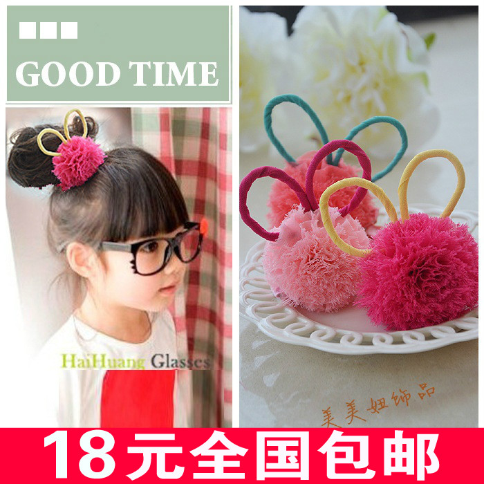 韩国版女孩儿童球球兔子耳朵发夹边夹 公主宝宝鸭嘴夹发饰头饰品
