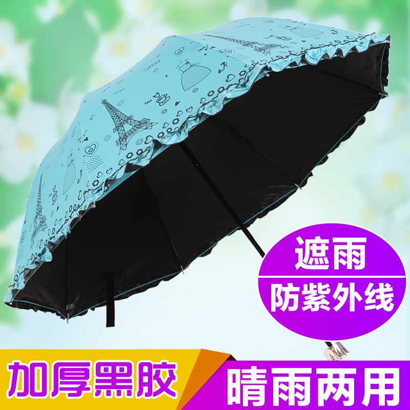 女士太阳伞超强防晒 遮阳伞黑胶 防紫外线 晴雨伞折叠  超轻 韩国
