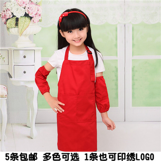 韩国版棉围裙套袖幼儿园儿童小孩绘画画室罩衣宝宝厨房家居可爱