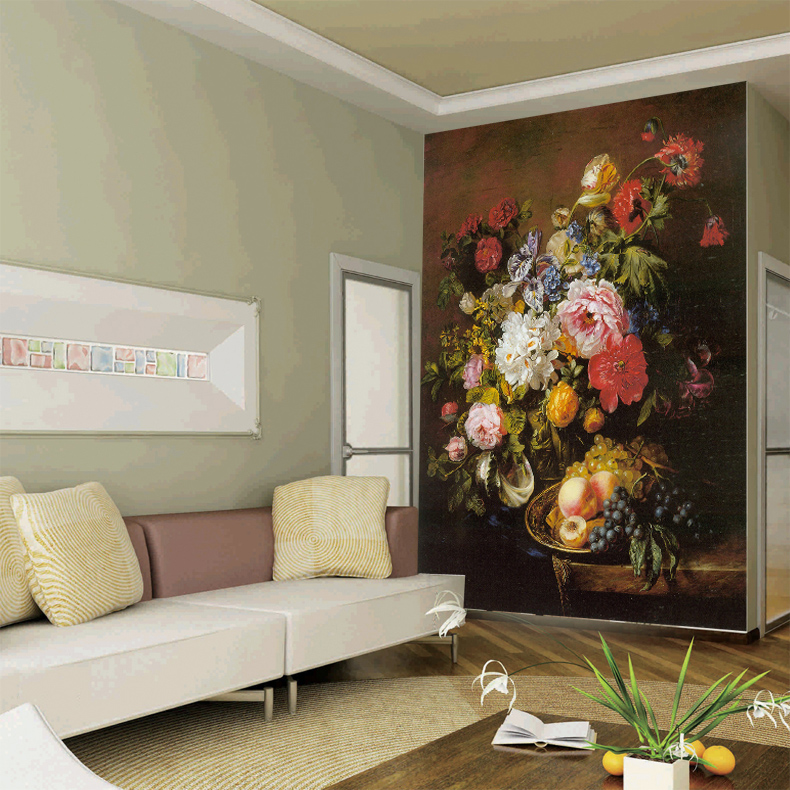 无缝大型壁画电视沙发卧室背景墙墙纸壁纸抽象油画牡丹花卉争艳