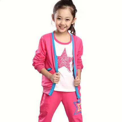 童装女童春装套装2015新款中大童新潮韩版星星儿童运动卫衣三件套
