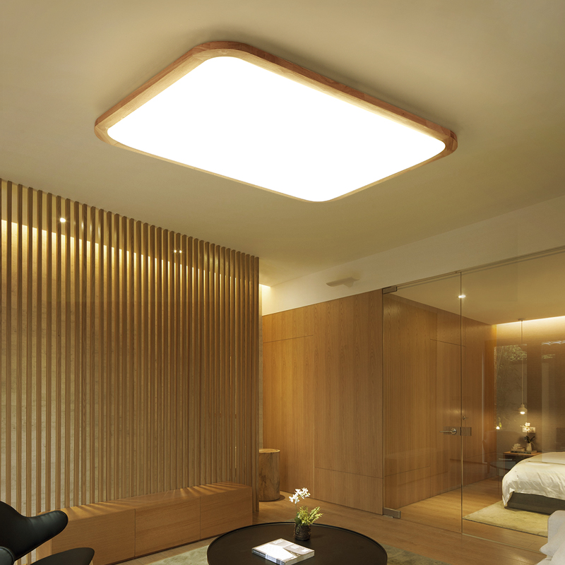 北欧原木吸顶灯木质简约现代实木灯卧室led日式灯具长方形客厅灯