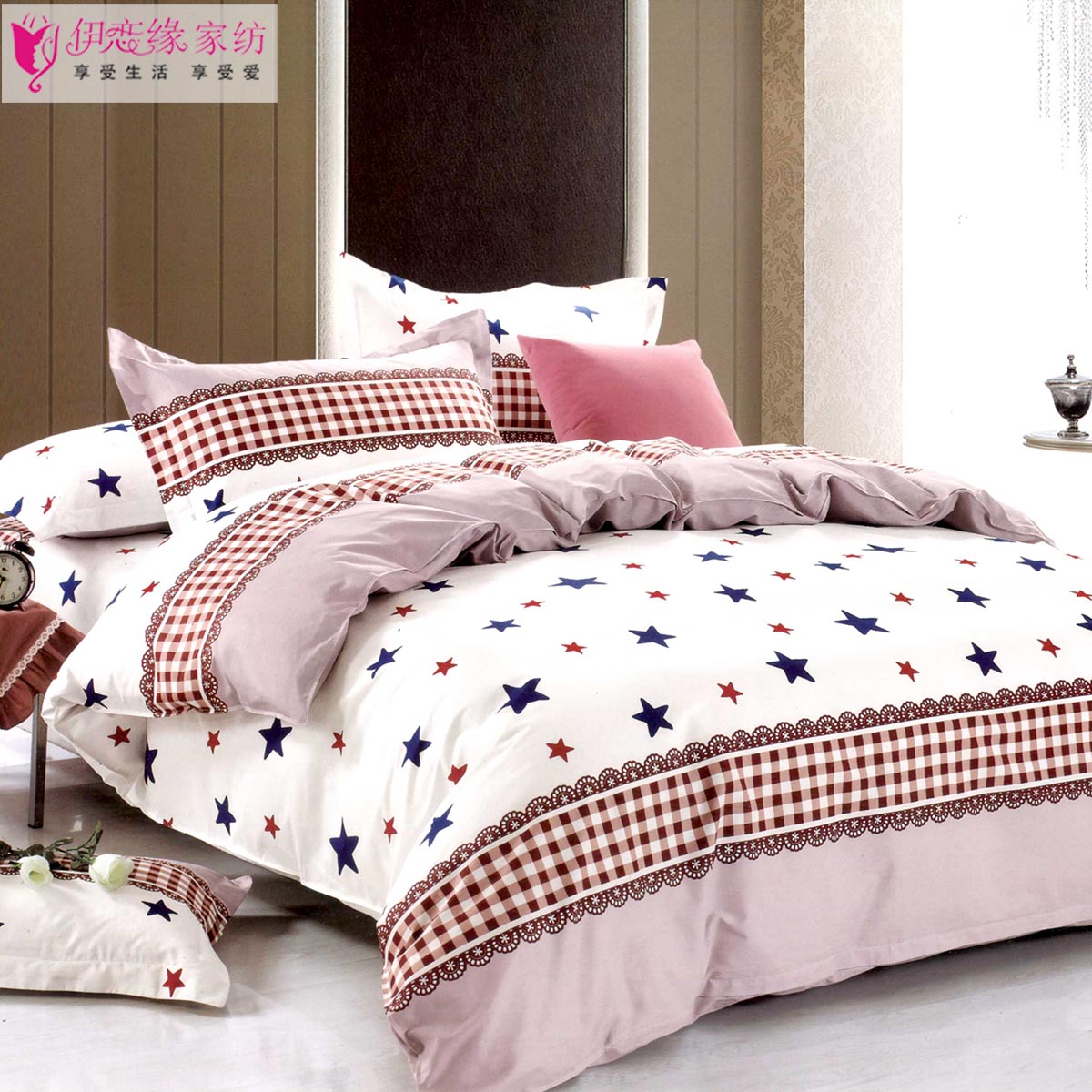 全棉活性 圆床床上用品套件 床单被套四件套 星彩时空 多款可定做