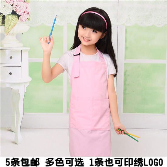 棉日式韩国版儿童小孩围裙套袖绘画画室幼儿园亲子厨师演出服宝宝