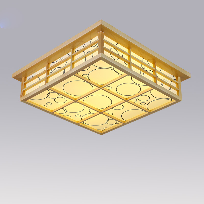 led吸顶灯客厅灯现代简约正方形卧室灯大气温馨木艺羊皮餐厅灯具