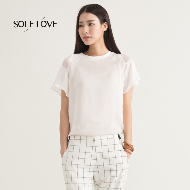 sole love2015夏装新款前短后场不规则T恤女夏短袖 宽松中长款t恤