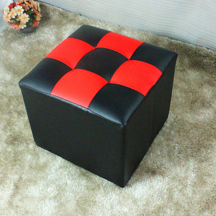 特价创意皮质拼色四方格子凳矮凳店铺门厅试换鞋凳可定做尺寸颜色