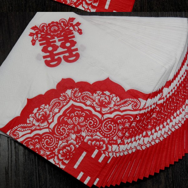 婚庆结婚用品 喜字餐巾纸 创意印花面巾纸 方形喜字婚宴结婚纸巾