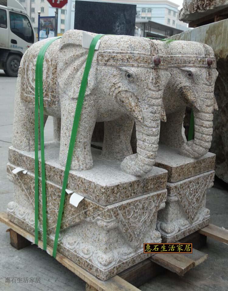 中国惠安石雕招财大象一对看门石象风水镇宅雕刻景观吉祥象雕商铺