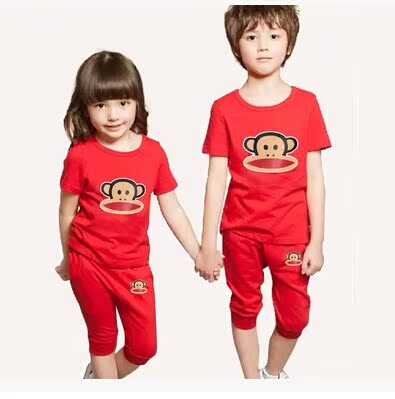 2015春装新款韩版中大儿童大嘴猴米奇迪斯尼两件套装