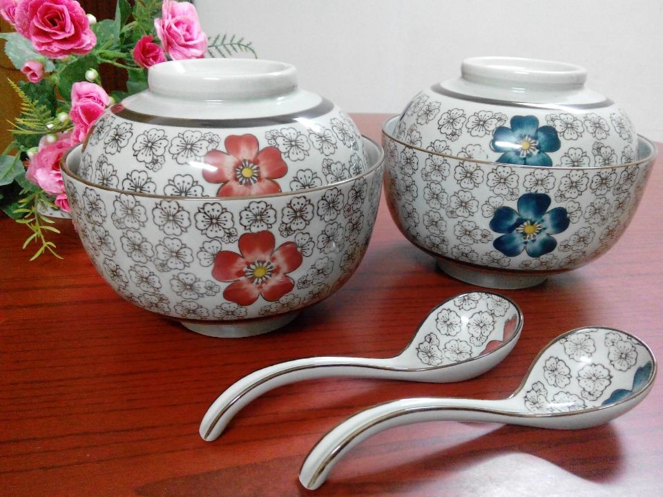 高温泡面碗陶瓷碗日式手绘餐具zakka和风6.5寸大盖碗汤碗蒸碗