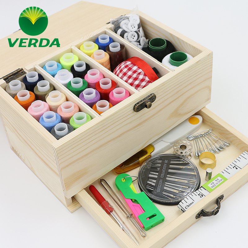 维达 韩国风实木木质针线盒针线套装缝纫手缝线 家用收纳盒针线包