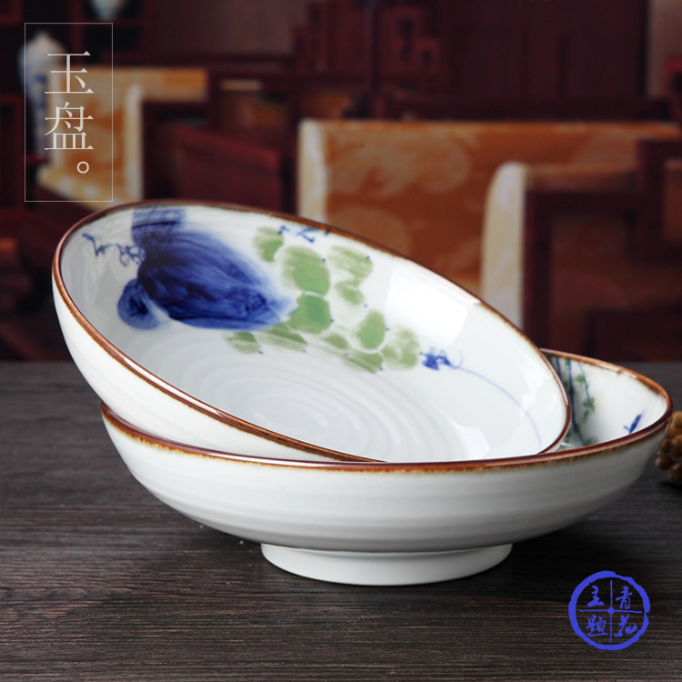 原创手绘写意餐盘菜盘子深盘 青花陶瓷餐具中国风装饰盘 景德镇制