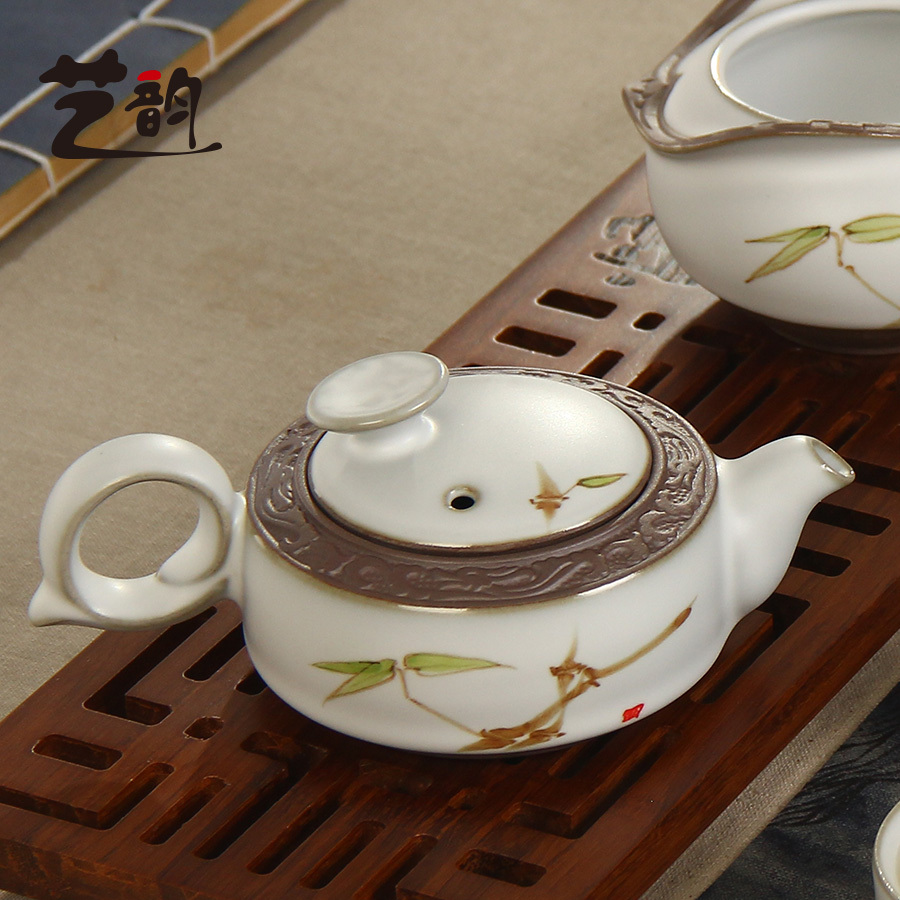 手工正品陶瓷茶具随心手绘茶壶侧提壶汝窑大茶壶礼品壶商务壶