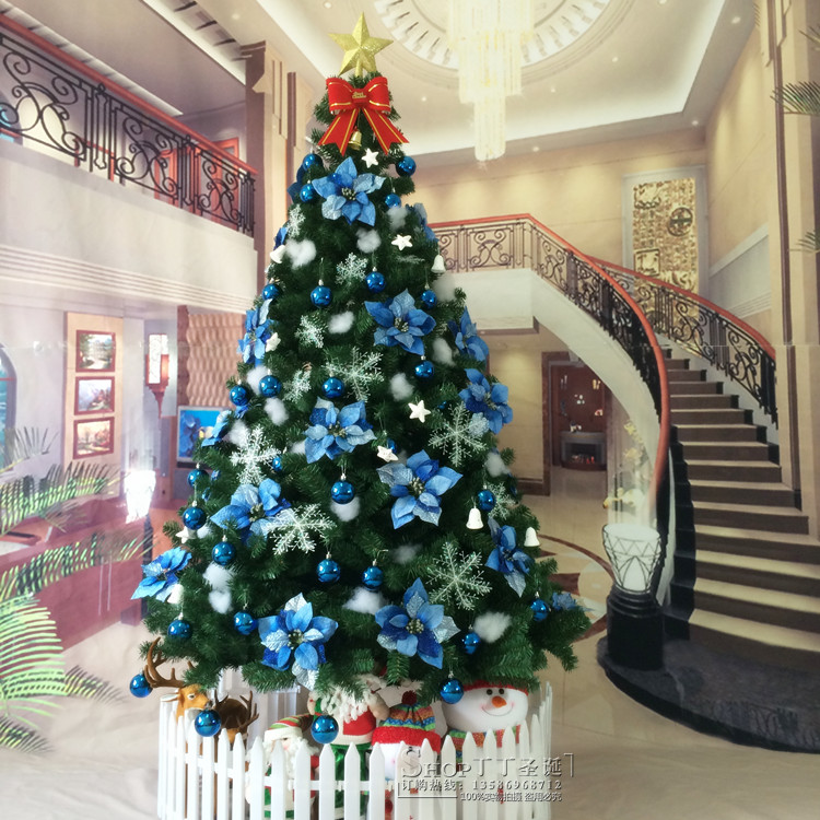 圣诞树 2.1米绿色圣诞树 加密1000头圣诞节 蓝色装饰品 圣诞节