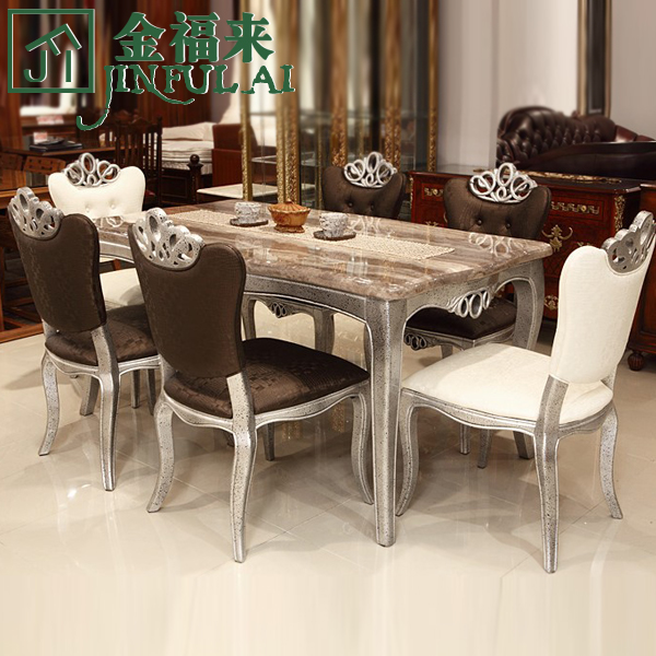 新古典现代时尚简约 大理石餐桌长方形欧式实木雕花餐桌椅样板房