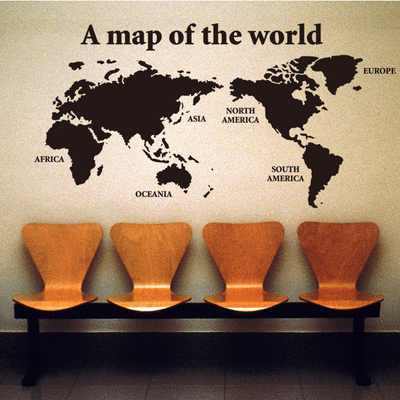 World Map 世界地图墙贴 办公室书房会议室宿舍寝室教室创意贴纸