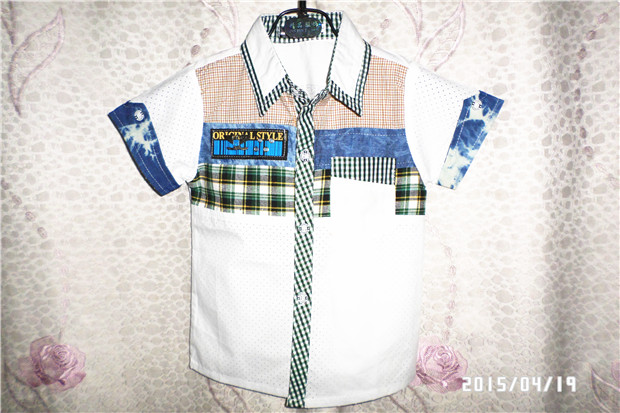 童装 男童衬衫夏款2015新款 4-6-8-10岁儿童韩版中大童短袖衬衣潮
