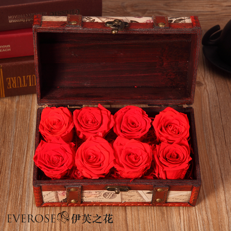 伊芙之花永生花礼盒花材保鲜花花盒玫瑰花鲜花速递进口礼物花束