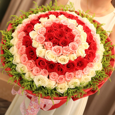 99朵红玫瑰花多色鲜花速递广州  七夕情人节花店送花生日求婚花束