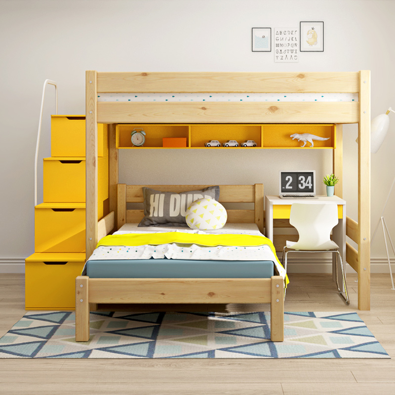 多功能高架儿童床实木双层床上下床高低床带书桌衣柜组合床子母床