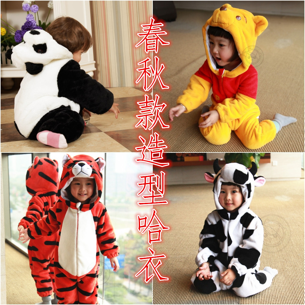 儿童爬服婴儿连体衣熊猫造型哈衣男女宝宝衣服春秋婴幼儿加厚爬服