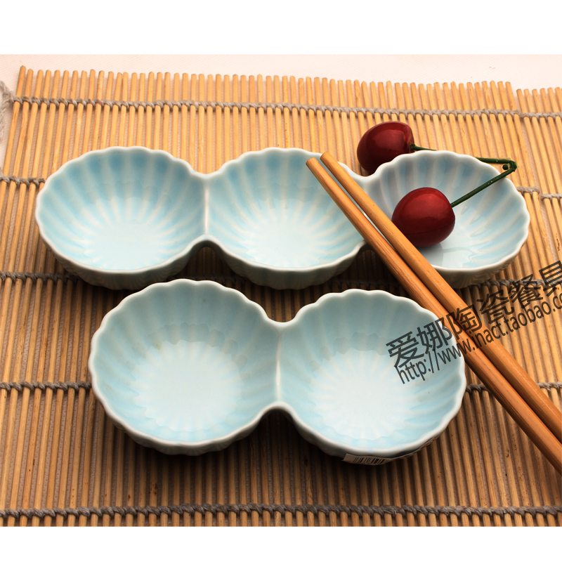 日式创意陶瓷味碟寿司酱油碟|饭馆醋碟子多格蘸酱碟|西餐两格碟