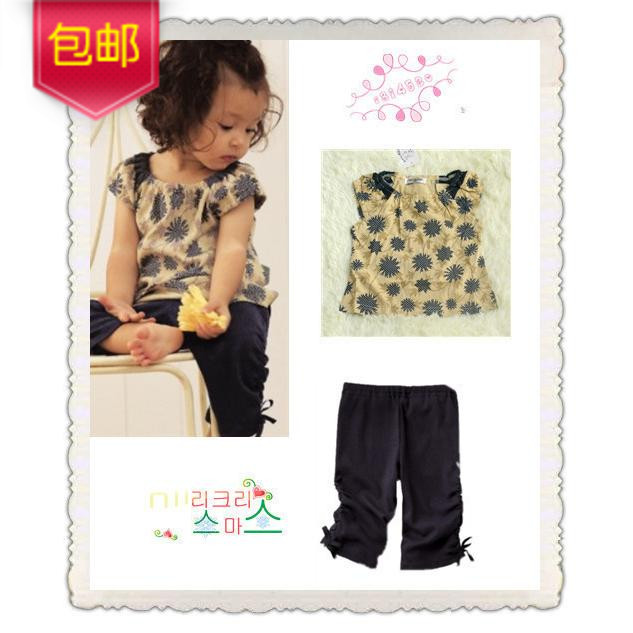 包邮韩版女童夏装宝宝套装纯棉印花两件套可爱淑女装1-2岁
