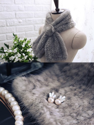 2015冬季欧美时尚新款 长款保暖奢华水貂毛编织围巾带胸花3色