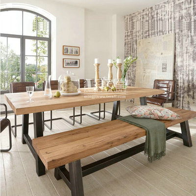美式LOFT实木仿古餐桌 铁艺办公桌咖啡桌 做旧酒吧桌餐厅桌椅组合