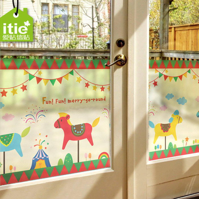 爱贴可定制免胶静电膜玻璃贴膜幼儿园儿童浴室卫生间橱窗-木马