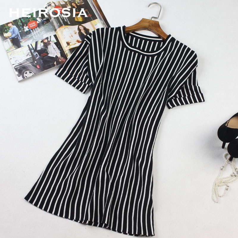 heirosia 2014秋季新品条纹针织短袖圆领连衣裙  针织套裙