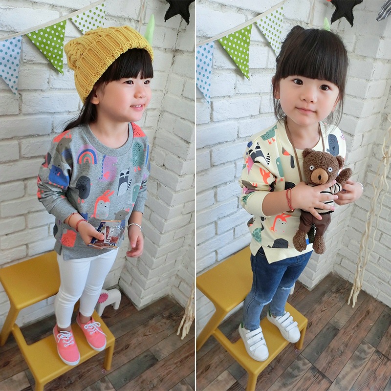 童装2015秋装新款韩版男女童印花卡通不规则套头卫衣中小童上衣潮