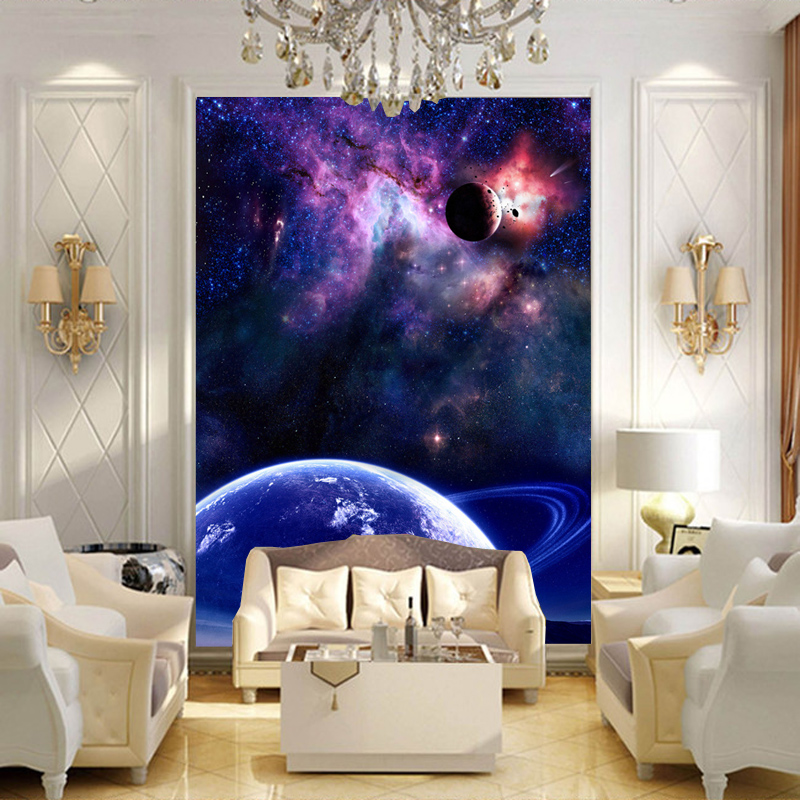 蓝色星空星球宇宙客厅卧室墙贴画卧室餐厅书房大型壁画电视墙壁纸