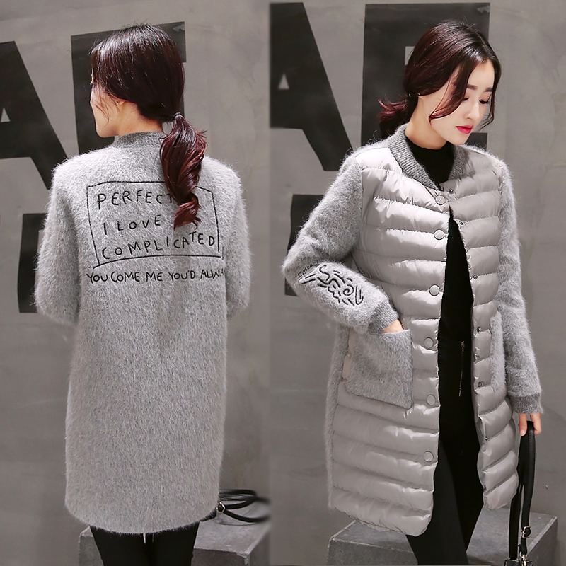 2015冬季新款韩版修身水貂绒拼接棉衣棉袄外套女中长款羽绒棉服潮